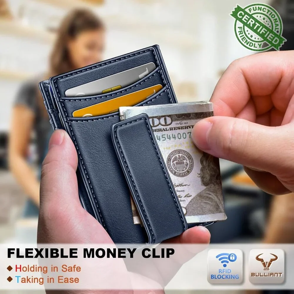 New Magnetic Closure Slim Wallet-Genuine Leather Front Pocket Wallet for Men